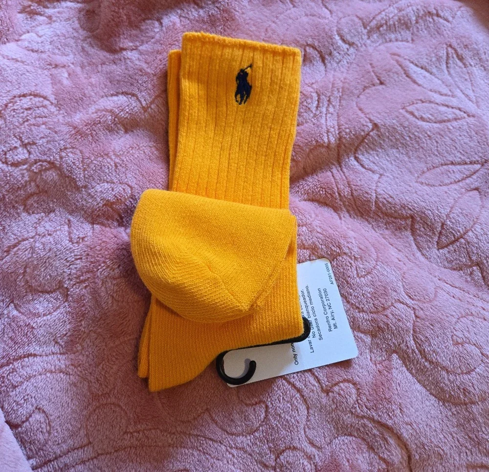 Polo by Ralph Lauren Yellow Ribbed Crew Socks with Blue Pony